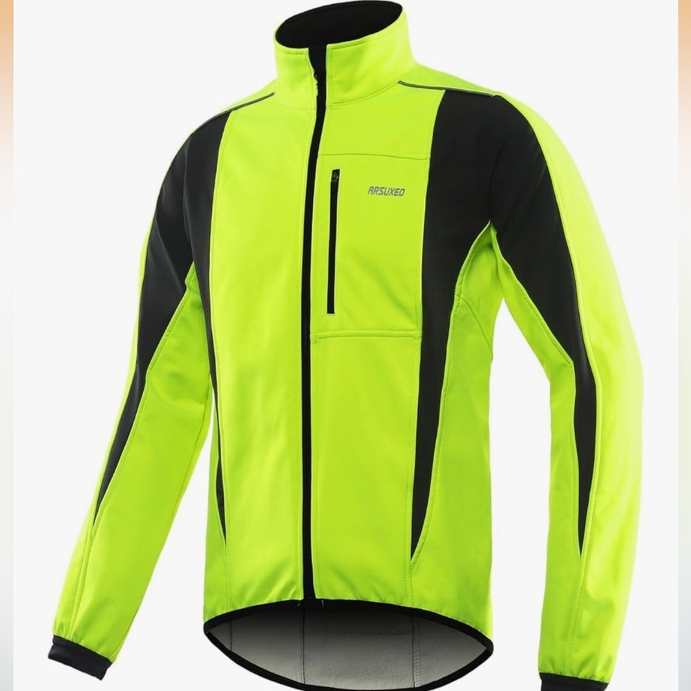 ARSUXEO Winter Warm UP Thermal Softshell Cycling Jacket Neon Yellow Large NWT